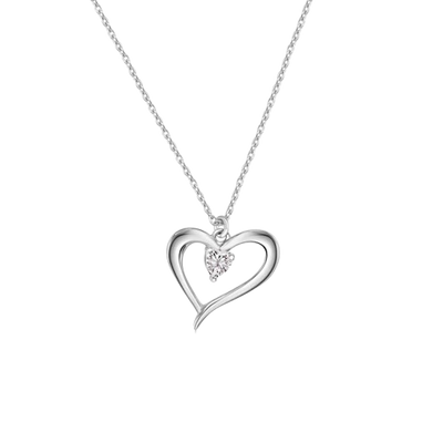 Sterling Silver Rhodium Plated Heart Clear CZ Necklace Pendant