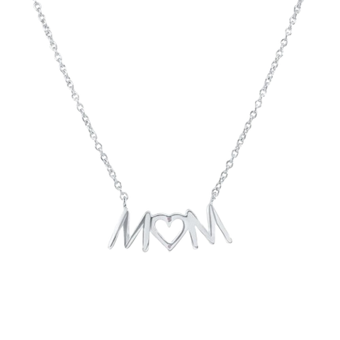 Sterling Silver Rhodium Plated Mom Heart Clear CZ Necklace Pendant