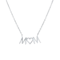 Sterling Silver Rhodium Plated Mom Heart Clear CZ Necklace Pendant