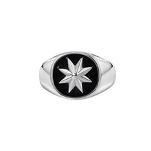 Load image into Gallery viewer, Sterling Silver Rhodium Plated High Polished Octagram Star Black Enamel Ring