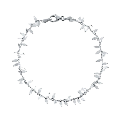 Sterling Silver Nickel Free Rhodium Plated Leaves Link Bracelet