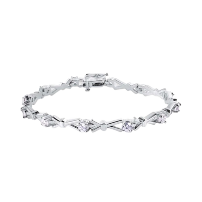 Sterling Silver Nickel Free Rhodium Plated CZ X-link Fancy Bracelet