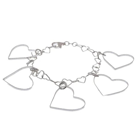 Sterling Silver High Polish Multi Heart Link Bracelet