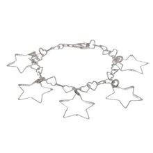 Load image into Gallery viewer, Sterling Silver High Polish Multi Star and Heart Link Bracelet