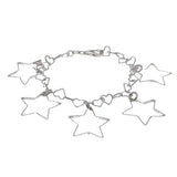 Sterling Silver High Polish Multi Star and Heart Link Bracelet