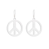 Sterling Silver High Polished Large Peace Sign Earrings