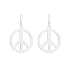 Sterling Silver High Polished Large Peace Sign Earrings