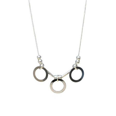 Sterling Silver High Polish Triple Ring and Bar Necklace