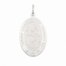 Load image into Gallery viewer, Sterling Silver High Polished Sandblasted Saint Christopher CZ Pendant
