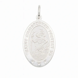Sterling Silver High Polished Sandblasted Saint Christopher CZ Pendant