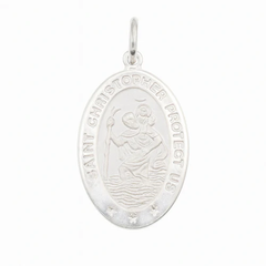Sterling Silver High Polished Sandblasted Saint Christopher CZ Pendant
