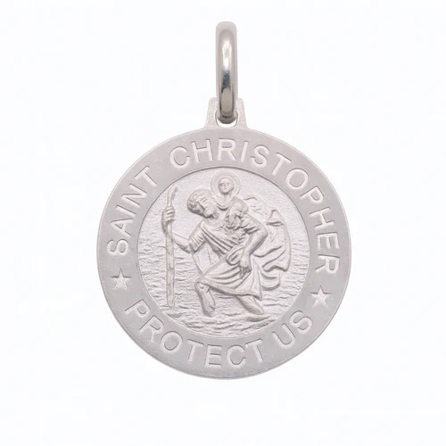 Sterling Silver High Polished Sandblasted Saint Christopher Round Pendant