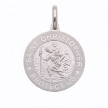 Load image into Gallery viewer, Sterling Silver High Polished Sandblasted Saint Christopher Round Pendant