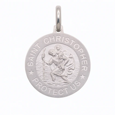 Sterling Silver High Polished Sandblasted Saint Christopher Round Pendant