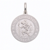 Sterling Silver High Polished Sandblasted Saint Christopher Round Pendant