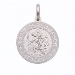 Sterling Silver High Polished Sandblasted Saint Christopher Round Pendant