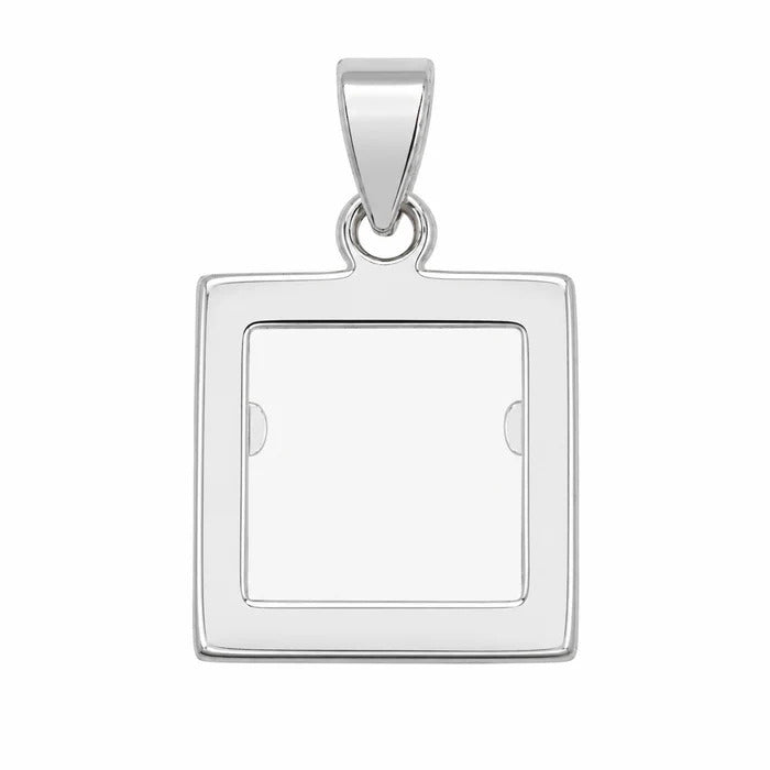 Sterling Silver Rhodium Plated Dainty Square Picture Frame Pendant