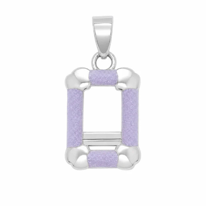 Sterling Silver Rhodium Plated Dainty Purple Glitter Enamel Picture Frame Charm Pendant