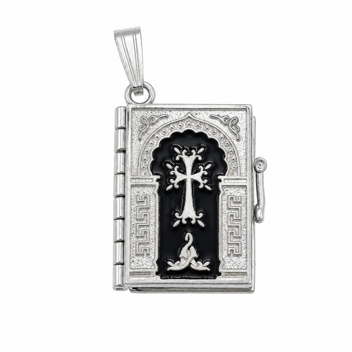 Sterling Silver High Polish Medium Armenian Black Bible Pendant