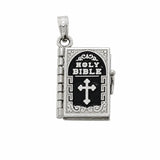 Sterling Silver High Polish Small Black Colored Enamel English Bible Pendant