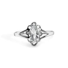 Load image into Gallery viewer, Sterling Silver Rhodium Plated Peridot Marquise Filigree Birthstone Ring