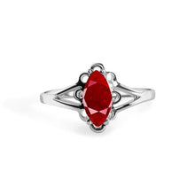 Load image into Gallery viewer, Sterling Silver Rhodium Plated Ruby Marquise Filigree Birthstone Ring