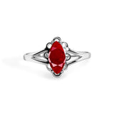 Sterling Silver Rhodium Plated Ruby Marquise Filigree Birthstone Ring