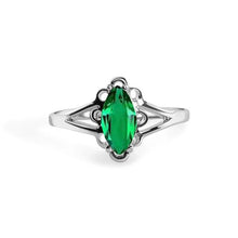 Load image into Gallery viewer, Sterling Silver Rhodium Plated Emerald Marquise Filigree Birthstone Ring