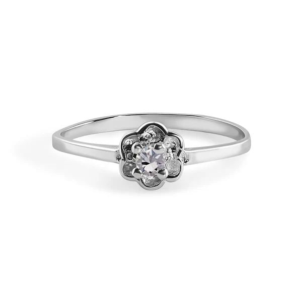 Sterling Silver Rhodium Plated Diamond Dainty Birthstone Ring