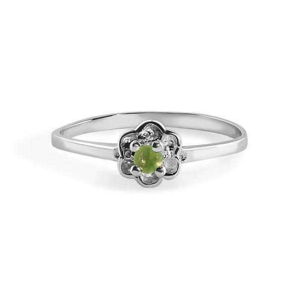 Sterling Silver Rhodium Plated Peridot Dainty Birthstone Ring