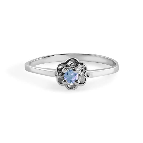 Sterling Silver Rhodium Plated Cubic Zirconia Dainty Birthstone Ring