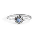 Sterling Silver Rhodium Plated Cubic Zirconia Dainty Birthstone Ring