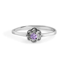 Load image into Gallery viewer, Sterling Silver Rhodium Plated Amethyst Dainty Birthstone Ring