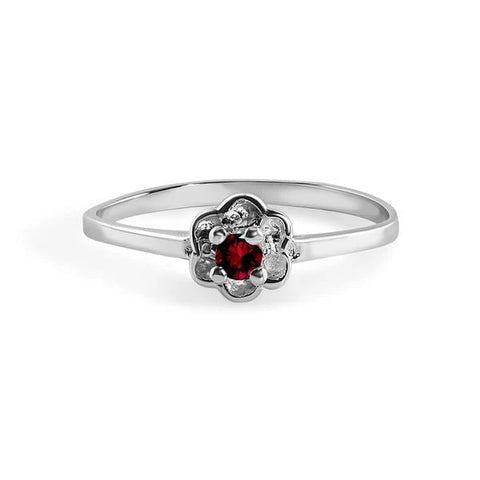 Sterling Silver Rhodium Plated Ruby Dainty Birthstone Ring