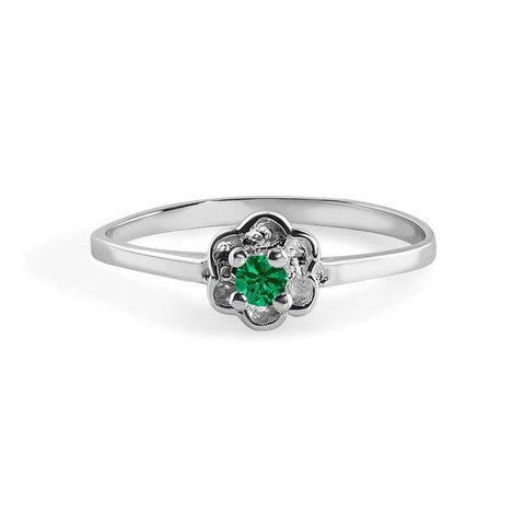 Sterling Silver Rhodium Plated Emerald Dainty Birthstone Ring