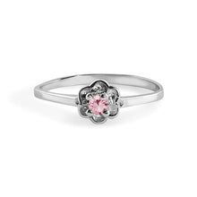 Load image into Gallery viewer, Sterling Silver Rhodium Plated Rose Dainty Birthstone Ring