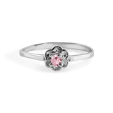 Sterling Silver Rhodium Plated Rose Dainty Birthstone Ring