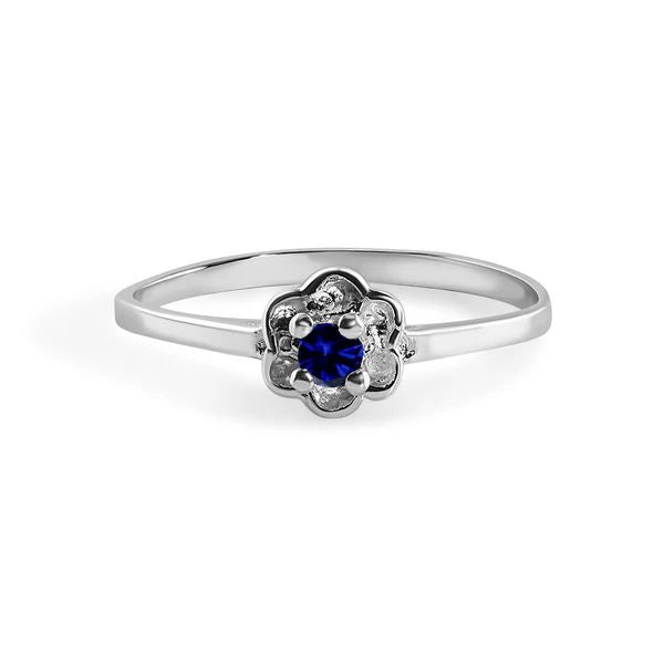 Sterling Silver Rhodium Plated Blue Sapphire Dainty Birthstone Ring