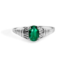 Load image into Gallery viewer, Sterling Silver Rhodium Plated Emerald Rigid Birthstone Ring