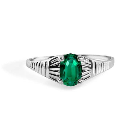 Sterling Silver Rhodium Plated Emerald Rigid Birthstone Ring