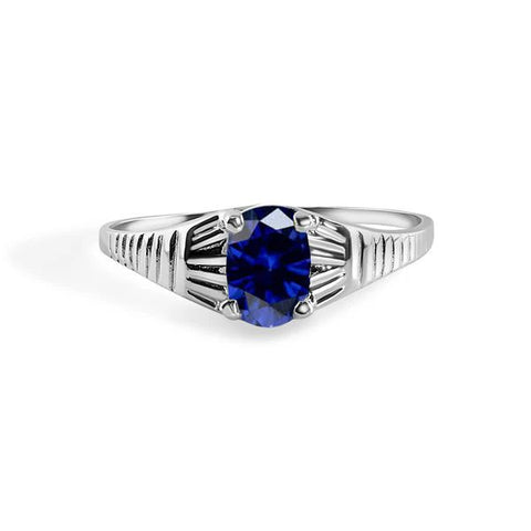 Sterling Silver Rhodium Plated blue sapphire Rigid Birthstone Ring