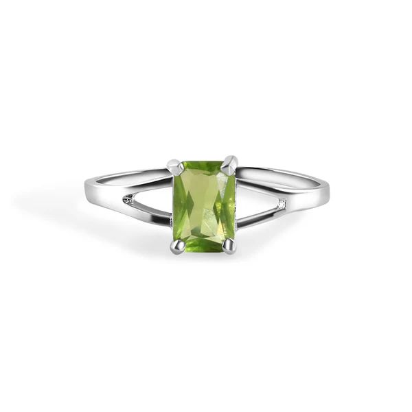 Sterling Silver Rhodium Plated Peridot Cut Birthstone Ring