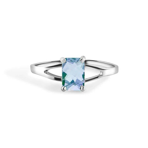 Sterling Silver Rhodium Plated Cubic Zirconia Cut Birthstone Ring