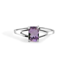 Load image into Gallery viewer, Sterling Silver Rhodium Plated Amethyst Cut Birthstone Ring