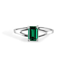 Load image into Gallery viewer, Sterling Silver Rhodium Plated Emerald Cut Birthstone Ring