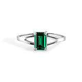 Sterling Silver Rhodium Plated Emerald Cut Birthstone Ring