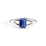 Sterling Silver Rhodium Plated Blue Sapphire Cut Birthstone Ring