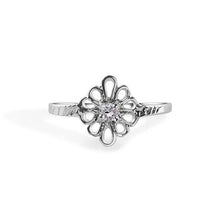 Load image into Gallery viewer, Sterling Silver Rhodium Plated Diamond Filagree Birthstone Ring