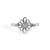 Sterling Silver Rhodium Plated Diamond Filagree Birthstone Ring