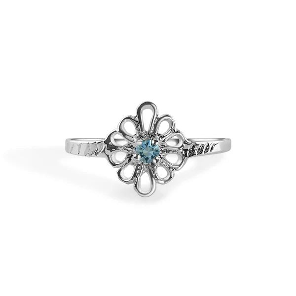 Sterling Silver Rhodium Plated Cubic Zirconia Filagree Birthstone Ring